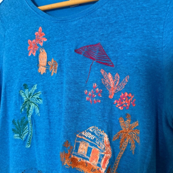 Tommy Bahama Top Womens Sz S Blue Embroidered Beach Scenic Short Sleeve Palm - Picture 3 of 11